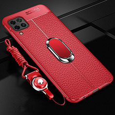 Funda Silicona Goma de Cuero Carcasa con Magnetico Anillo de dedo Soporte T03 para Huawei P40 Lite Rojo