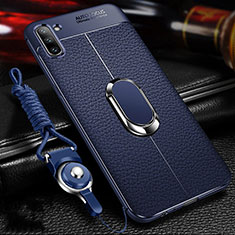 Funda Silicona Goma de Cuero Carcasa con Magnetico Anillo de dedo Soporte T03 para Samsung Galaxy Note 10 Azul