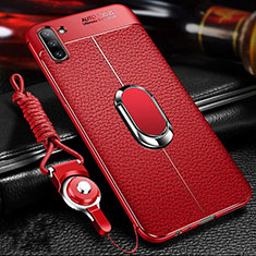 Funda Silicona Goma de Cuero Carcasa con Magnetico Anillo de dedo Soporte T03 para Samsung Galaxy Note 10 Rojo