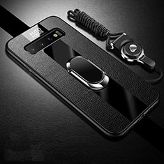 Funda Silicona Goma de Cuero Carcasa con Magnetico Anillo de dedo Soporte T03 para Samsung Galaxy S10 Plus Negro