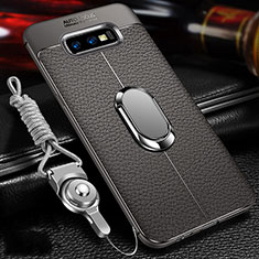 Funda Silicona Goma de Cuero Carcasa con Magnetico Anillo de dedo Soporte T03 para Samsung Galaxy S10e Gris