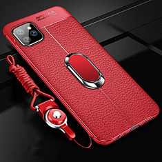 Funda Silicona Goma de Cuero Carcasa con Magnetico Anillo de dedo Soporte T04 para Apple iPhone 11 Pro Max Rojo