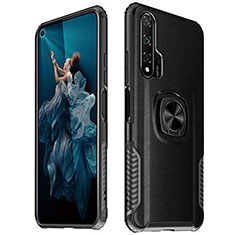 Funda Silicona Goma de Cuero Carcasa con Magnetico Anillo de dedo Soporte T04 para Huawei Honor 20 Pro Negro