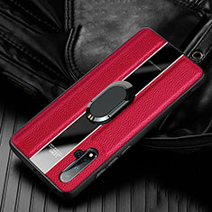 Funda Silicona Goma de Cuero Carcasa con Magnetico Anillo de dedo Soporte T04 para Huawei Nova 5 Rojo