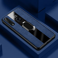 Funda Silicona Goma de Cuero Carcasa con Magnetico Anillo de dedo Soporte T04 para Huawei P Smart+ Plus (2019) Azul
