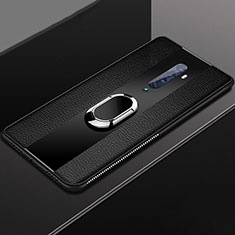 Funda Silicona Goma de Cuero Carcasa con Magnetico Anillo de dedo Soporte T04 para Oppo Reno2 Negro