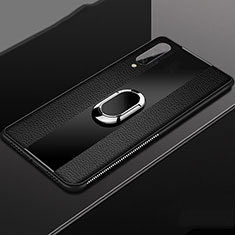 Funda Silicona Goma de Cuero Carcasa con Magnetico Anillo de dedo Soporte T04 para Xiaomi Mi A3 Negro