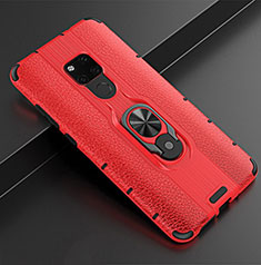 Funda Silicona Goma de Cuero Carcasa con Magnetico Anillo de dedo Soporte T05 para Huawei Mate 20 Rojo