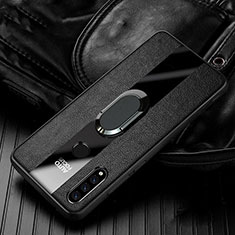 Funda Silicona Goma de Cuero Carcasa con Magnetico Anillo de dedo Soporte T05 para Huawei P30 Lite New Edition Negro