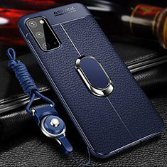 Funda Silicona Goma de Cuero Carcasa con Magnetico Anillo de dedo Soporte WL1 para Samsung Galaxy S20 5G Azul