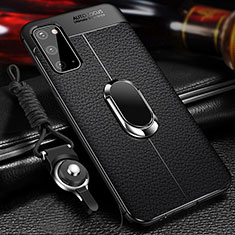 Funda Silicona Goma de Cuero Carcasa con Magnetico Anillo de dedo Soporte WL1 para Samsung Galaxy S20 Negro