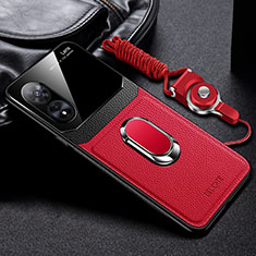 Funda Silicona Goma de Cuero Carcasa con Magnetico FL1 para Oppo A1x 5G Rojo