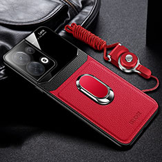 Funda Silicona Goma de Cuero Carcasa con Magnetico FL1 para Oppo Reno8 5G Rojo