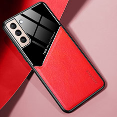 Funda Silicona Goma de Cuero Carcasa con Magnetico M01 para Samsung Galaxy S21 5G Rojo