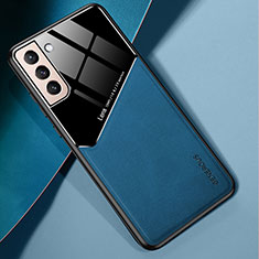 Funda Silicona Goma de Cuero Carcasa con Magnetico M01 para Samsung Galaxy S21 FE 5G Azul