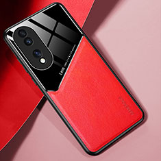 Funda Silicona Goma de Cuero Carcasa con Magnetico para Huawei Honor 70 5G Rojo