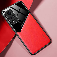 Funda Silicona Goma de Cuero Carcasa con Magnetico para Huawei Honor V40 5G Rojo