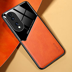 Funda Silicona Goma de Cuero Carcasa con Magnetico para Huawei Honor X7b Naranja