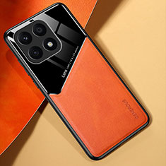 Funda Silicona Goma de Cuero Carcasa con Magnetico para Huawei Honor X8a 4G Naranja