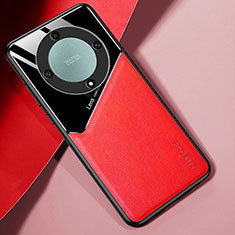 Funda Silicona Goma de Cuero Carcasa con Magnetico para Huawei Honor X9a 5G Rojo