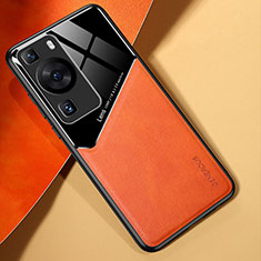 Funda Silicona Goma de Cuero Carcasa con Magnetico para Huawei P60 Pro Naranja