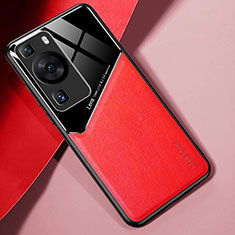 Funda Silicona Goma de Cuero Carcasa con Magnetico para Huawei P60 Rojo