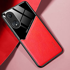 Funda Silicona Goma de Cuero Carcasa con Magnetico para Oppo A38 Rojo