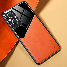 Funda Silicona Goma de Cuero Carcasa con Magnetico para Oppo A96 5G Naranja