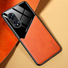 Funda Silicona Goma de Cuero Carcasa con Magnetico para Oppo A97 5G Naranja