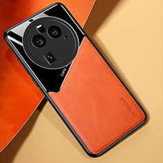 Funda Silicona Goma de Cuero Carcasa con Magnetico para Oppo Find X6 5G Naranja