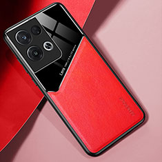 Funda Silicona Goma de Cuero Carcasa con Magnetico para Oppo Reno8 5G Rojo