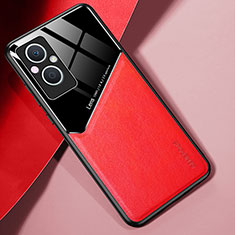 Funda Silicona Goma de Cuero Carcasa con Magnetico para Oppo Reno8 Lite 5G Rojo