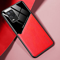 Funda Silicona Goma de Cuero Carcasa con Magnetico para Realme 8 5G Rojo