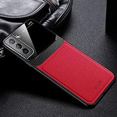 Funda Silicona Goma de Cuero Carcasa con Magnetico para Samsung Galaxy S21 Plus 5G Rojo