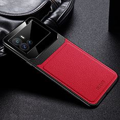 Funda Silicona Goma de Cuero Carcasa con Magnetico para Vivo iQOO 9 5G Rojo