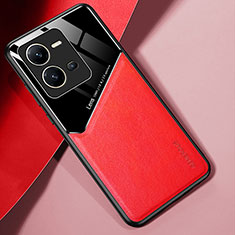 Funda Silicona Goma de Cuero Carcasa con Magnetico para Vivo V25 5G Rojo