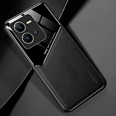 Funda Silicona Goma de Cuero Carcasa con Magnetico para Vivo X80 Lite 5G Negro