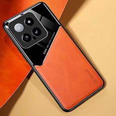 Funda Silicona Goma de Cuero Carcasa con Magnetico para Xiaomi Mi 14 5G Naranja