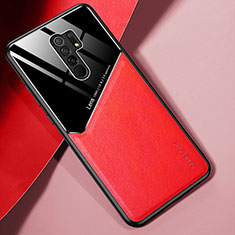 Funda Silicona Goma de Cuero Carcasa con Magnetico para Xiaomi Poco M2 Rojo