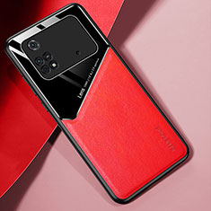 Funda Silicona Goma de Cuero Carcasa con Magnetico para Xiaomi Poco M4 Pro 4G Rojo