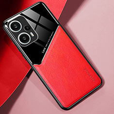 Funda Silicona Goma de Cuero Carcasa con Magnetico para Xiaomi Redmi Note 12 Turbo 5G Rojo