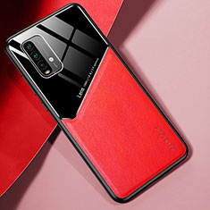 Funda Silicona Goma de Cuero Carcasa con Magnetico para Xiaomi Redmi Note 9 4G Rojo