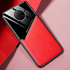 Funda Silicona Goma de Cuero Carcasa con Magnetico para Xiaomi Redmi Note 9 5G Rojo