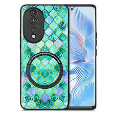 Funda Silicona Goma de Cuero Carcasa con Magnetico S01D para Huawei Honor 80 5G Verde