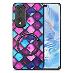 Funda Silicona Goma de Cuero Carcasa con Magnetico S01D para Huawei Honor 80 Pro Flat 5G Morado