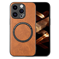 Funda Silicona Goma de Cuero Carcasa con Magnetico S02D para Apple iPhone 14 Pro Marron