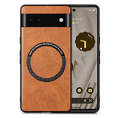 Funda Silicona Goma de Cuero Carcasa con Magnetico S02D para Google Pixel 6a 5G Marron