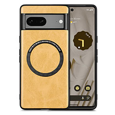 Funda Silicona Goma de Cuero Carcasa con Magnetico S02D para Google Pixel 7 5G Amarillo