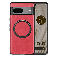 Funda Silicona Goma de Cuero Carcasa con Magnetico S02D para Google Pixel 7 5G Rojo