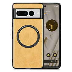 Funda Silicona Goma de Cuero Carcasa con Magnetico S02D para Google Pixel 7 Pro 5G Amarillo